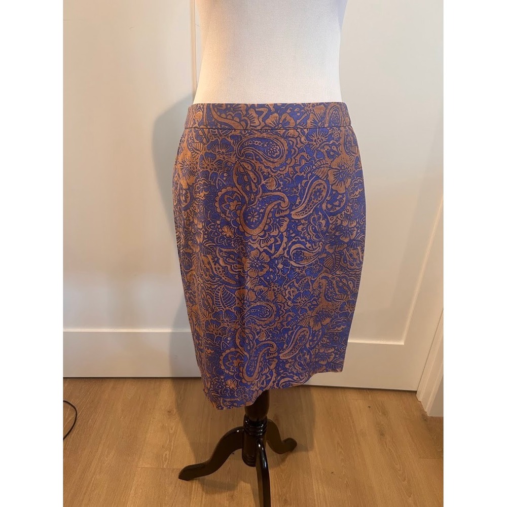 Ann Taylor LOFT Blue Bronze Paisley Floral Pencil Skirt Size 10 Office Career